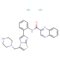 Chemical structure of N-(2-{3-[(piperazin-1-yl)methyl]imidazo[2,1-b][1,3]thiazol-6-yl}phenyl)quinoxaline-2-carboxamide dihydrochloride - CSSB00159323586