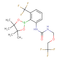 Chemical structure of 1-[2-(4,4,5,5-tetramethyl-1,3,2-dioxaborolan-2-yl)-3-(trifluoromethyl)phenyl]-3-[(2,2,2-trifluoroethoxy)methyl]urea - CSSB21332136341