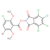 Chemical structure of 4,5,6,7-tetrachloro-1,3-dioxo-2,3-dihydro-1H-isoindol-2-yl 3-bromo-5-chloro-2,6-dimethoxybenzoate - CSSB20270128871