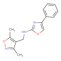 Chemical structure of N-[(3,5-dimethyl-1,2-oxazol-4-yl)methyl]-4-phenyl-1,3-oxazol-2-amine - CSSB15139094751