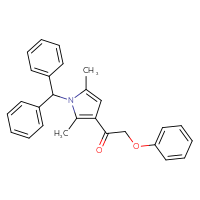 Chemical structure of 1-[1-(diphenylmethyl)-2,5-dimethyl-1H-pyrrol-3-yl]-2-phenoxyethan-1-one - CSSB21332045400