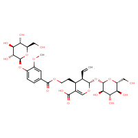 Chemical structure of (2S,3R,4S)-3-ethenyl-4-[2-(3-methoxy-4-{[(2S,3R,4S,5S,6R)-3,4,5-trihydroxy-6-(hydroxymethyl)oxan-2-yl]oxy}benzoyloxy)ethyl]-2-{[(2S,3R,4S,5S,6R)-3,4,5-trihydroxy-6-(hydroxymethyl)oxan-2-yl]oxy}-3,4-dihydro-2H-pyran-5-carboxylic acid - CSSB06744556005