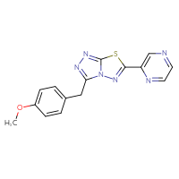 Chemical structure of 2-{3-[(4-methoxyphenyl)methyl]-[1,2,4]triazolo[3,4-b][1,3,4]thiadiazol-6-yl}pyrazine - CSSB00121637058