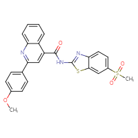 Chemical structure of N-(6-methanesulfonyl-1,3-benzothiazol-2-yl)-2-(4-methoxyphenyl)quinoline-4-carboxamide - CSSB00121681285