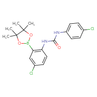 Chemical structure of 3-[4-chloro-2-(4,4,5,5-tetramethyl-1,3,2-dioxaborolan-2-yl)phenyl]-1-(4-chlorophenyl)urea - CSSB21332046454