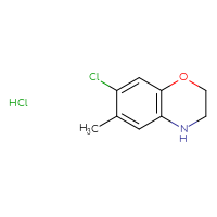 Chemical structure of 7-chloro-6-methyl-3,4-dihydro-2H-1,4-benzoxazine hydrochloride - CSSB20620695341