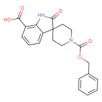 Chemical structure of 1'-[(benzyloxy)carbonyl]-2-oxo-1,2-dihydrospiro[indole-3,4'-piperidine]-7-carboxylic acid - CSSB20504311882