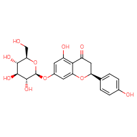 Chemical structure of (2S)-5-hydroxy-2-(4-hydroxyphenyl)-7-{[(2S,3R,4S,5S,6R)-3,4,5-trihydroxy-6-(hydroxymethyl)oxan-2-yl]oxy}-3,4-dihydro-2H-1-benzopyran-4-one - CSSB00020618560