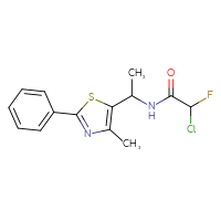 Chemical structure of 2-chloro-2-fluoro-N-[1-(4-methyl-2-phenyl-1,3-thiazol-5-yl)ethyl]acetamide - CSSB21332169185