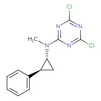 Chemical structure of 4,6-dichloro-N-methyl-N-[(1R,2S)-2-phenylcyclopropyl]-1,3,5-triazin-2-amine - CSSB21332129305