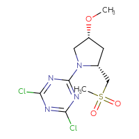 Chemical structure of 2,4-dichloro-6-[(2R,4R)-2-(methanesulfonylmethyl)-4-methoxypyrrolidin-1-yl]-1,3,5-triazine - CSSB21332060539