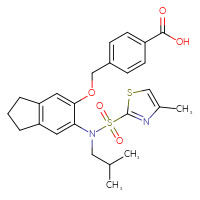 Chemical structure of 4-[({6-[N-(2-methylpropyl)-4-methyl-1,3-thiazole-2-sulfonamido]-2,3-dihydro-1H-inden-5-yl}oxy)methyl]benzoic acid - CSSB00159259993