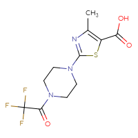 Chemical structure of 4-methyl-2-[4-(2,2,2-trifluoroacetyl)piperazin-1-yl]-1,3-thiazole-5-carboxylic acid - CSSB03496566759