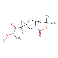 Chemical structure of tert-butyl 1-fluoro-1-[methoxy(methyl)carbamoyl]-5-azaspiro[2.4]heptane-5-carboxylate - CSSB20611235817
