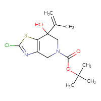 Chemical structure of tert-butyl 2-chloro-7-hydroxy-7-(prop-1-en-2-yl)-4H,5H,6H,7H-[1,3]thiazolo[4,5-c]pyridine-5-carboxylate - CSSB21246290882