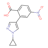 Chemical structure of 2-(1-cyclopropyl-1H-pyrazol-4-yl)-4-nitrobenzoic acid - CSSB21531616427