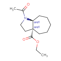 Chemical structure of rac-ethyl (3aR,8aS)-1-acetyl-decahydrocyclohepta[b]pyrrole-3a-carboxylate - CSSB21444812123