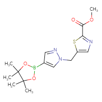 Chemical structure of methyl 5-{[4-(4,4,5,5-tetramethyl-1,3,2-dioxaborolan-2-yl)-1H-pyrazol-1-yl]methyl}-1,3-thiazole-2-carboxylate - CSSB21229484453