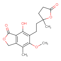 Chemical structure of 7-hydroxy-5-methoxy-4-methyl-6-[2-(2-methyl-5-oxooxolan-2-yl)ethyl]-1,3-dihydro-2-benzofuran-1-one - CSSB03549783607