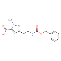 Chemical structure of 3-(2-{[(benzyloxy)carbonyl]amino}ethyl)-1-methyl-1H-pyrazole-5-carboxylic acid - CSSB00137581955