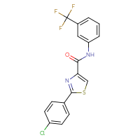 Chemical structure of 2-(4-chlorophenyl)-N-[3-(trifluoromethyl)phenyl]-1,3-thiazole-4-carboxamide - CSSB02495352544