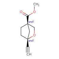 Chemical structure of rac-methyl (1R,4R)-1-ethynyl-2-oxabicyclo[2.2.1]heptane-4-carboxylate - CSSB21291562833