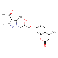 Chemical structure of 7-[3-(4-acetyl-3,5-dimethyl-1H-pyrazol-1-yl)-2-hydroxypropoxy]-4-methyl-2H-chromen-2-one - CSSB00027574172