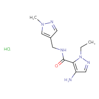 Chemical structure of 4-amino-1-ethyl-N-[(1-methyl-1H-pyrazol-4-yl)methyl]-1H-pyrazole-5-carboxamide hydrochloride - CSSB00025717882