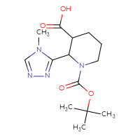 Chemical structure of 1-[(tert-butoxy)carbonyl]-2-(4-methyl-4H-1,2,4-triazol-3-yl)piperidine-3-carboxylic acid - CSSB03437853546
