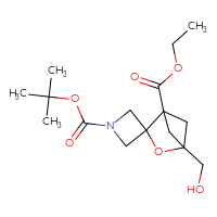 Chemical structure of 1-tert-butyl 1'-ethyl 4'-(hydroxymethyl)-3'-oxaspiro[azetidine-3,2'-bicyclo[2.1.1]hexane]-1,1'-dicarboxylate - CSSB01206709055