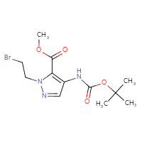 Chemical structure of methyl 1-(2-bromoethyl)-4-{[(tert-butoxy)carbonyl]amino}-1H-pyrazole-5-carboxylate - CSSB00161107235