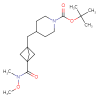 Chemical structure of tert-butyl 4-({3-[methoxy(methyl)carbamoyl]bicyclo[1.1.1]pentan-1-yl}methyl)piperidine-1-carboxylate - CSSB21151595142
