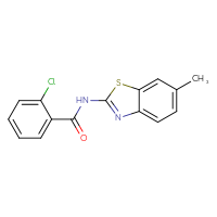 Chemical structure of 2-chloro-N-(6-methyl-1,3-benzothiazol-2-yl)benzamide - CSSB00104465083