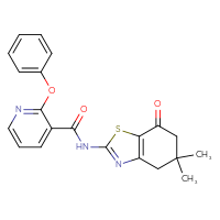 Chemical structure of N-(5,5-dimethyl-7-oxo-4,5,6,7-tetrahydro-1,3-benzothiazol-2-yl)-2-phenoxypyridine-3-carboxamide - CSSB00025736777