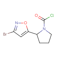 Chemical structure of 2-(3-bromo-1,2-oxazol-5-yl)pyrrolidine-1-carbonyl chloride - CSSB14887460660