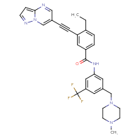Chemical structure of 4-ethyl-N-{3-[(4-methylpiperazin-1-yl)methyl]-5-(trifluoromethyl)phenyl}-3-(2-{pyrazolo[1,5-a]pyrimidin-6-yl}ethynyl)benzamide - CSSB00025715984