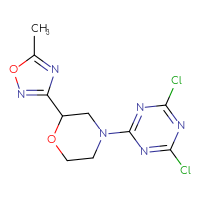 Chemical structure of 2,4-dichloro-6-[2-(5-methyl-1,2,4-oxadiazol-3-yl)morpholin-4-yl]-1,3,5-triazine - CSSB21332127710