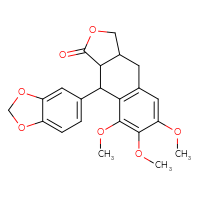 Chemical structure of 9-(2H-1,3-benzodioxol-5-yl)-6,7,8-trimethoxy-1H,3H,3aH,4H,9H,9aH-naphtho[2,3-c]furan-1-one - CSSB00159261858