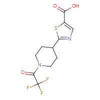 Chemical structure of 2-[1-(2,2,2-trifluoroacetyl)piperidin-4-yl]-1,3-thiazole-5-carboxylic acid - CSSB03496564759