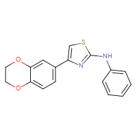 Chemical structure of 4-(2,3-dihydro-1,4-benzodioxin-6-yl)-N-phenyl-1,3-thiazol-2-amine - CSSB00160614559