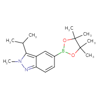 Chemical structure of 2-methyl-3-(propan-2-yl)-5-(4,4,5,5-tetramethyl-1,3,2-dioxaborolan-2-yl)-2H-indazole - CSSB00011162336