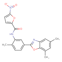 Chemical structure of N-[5-(5,7-dimethyl-1,3-benzoxazol-2-yl)-2-methylphenyl]-5-nitrofuran-2-carboxamide - CSSB00121681605