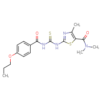 Chemical structure of N,N,4-trimethyl-2-({[(4-propoxyphenyl)formamido]methanethioyl}amino)-1,3-thiazole-5-carboxamide - CSSB00121664356