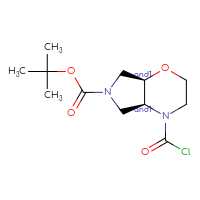 Chemical structure of rac-tert-butyl (4aR,7aS)-4-(carbonochloridoyl)-octahydropyrrolo[3,4-b][1,4]oxazine-6-carboxylate - CSSB21291564568
