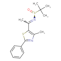 Chemical structure of (S)-2-methyl-N-[1-(4-methyl-2-phenyl-1,3-thiazol-5-yl)ethylidene]propane-2-sulfinamide - CSSB21349256068