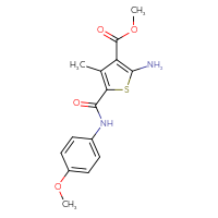 Chemical structure of methyl 2-amino-5-[(4-methoxyphenyl)carbamoyl]-4-methylthiophene-3-carboxylate - CSSB00020594778