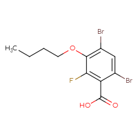 Chemical structure of 4,6-dibromo-3-butoxy-2-fluorobenzoic acid - CSSB21103283657