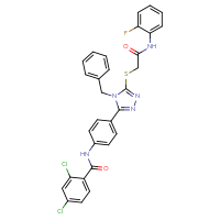 Chemical structure of N-{4-[4-benzyl-5-({[(2-fluorophenyl)carbamoyl]methyl}sulfanyl)-4H-1,2,4-triazol-3-yl]phenyl}-2,4-dichlorobenzamide - CSSB00121630151