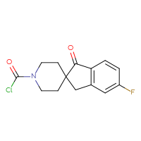 Chemical structure of 6-fluoro-3-oxo-1,3-dihydrospiro[indene-2,4'-piperidine]-1'-carbonyl chloride - CSSB21224761526