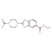 Chemical structure of methyl 2-[4-(carbonochloridoyl)piperazin-1-yl]-1,3-benzoxazole-6-carboxylate - CSSB21224774241